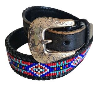 vintage 90s eddie bauer southwestern western distressed beaded belt size 28